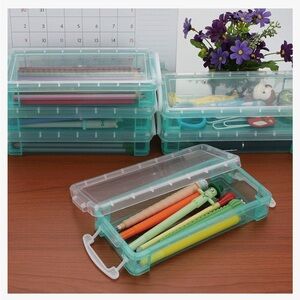 Pack of 6 stackable Clear green Pencil Case Organizer Storage Stationery set